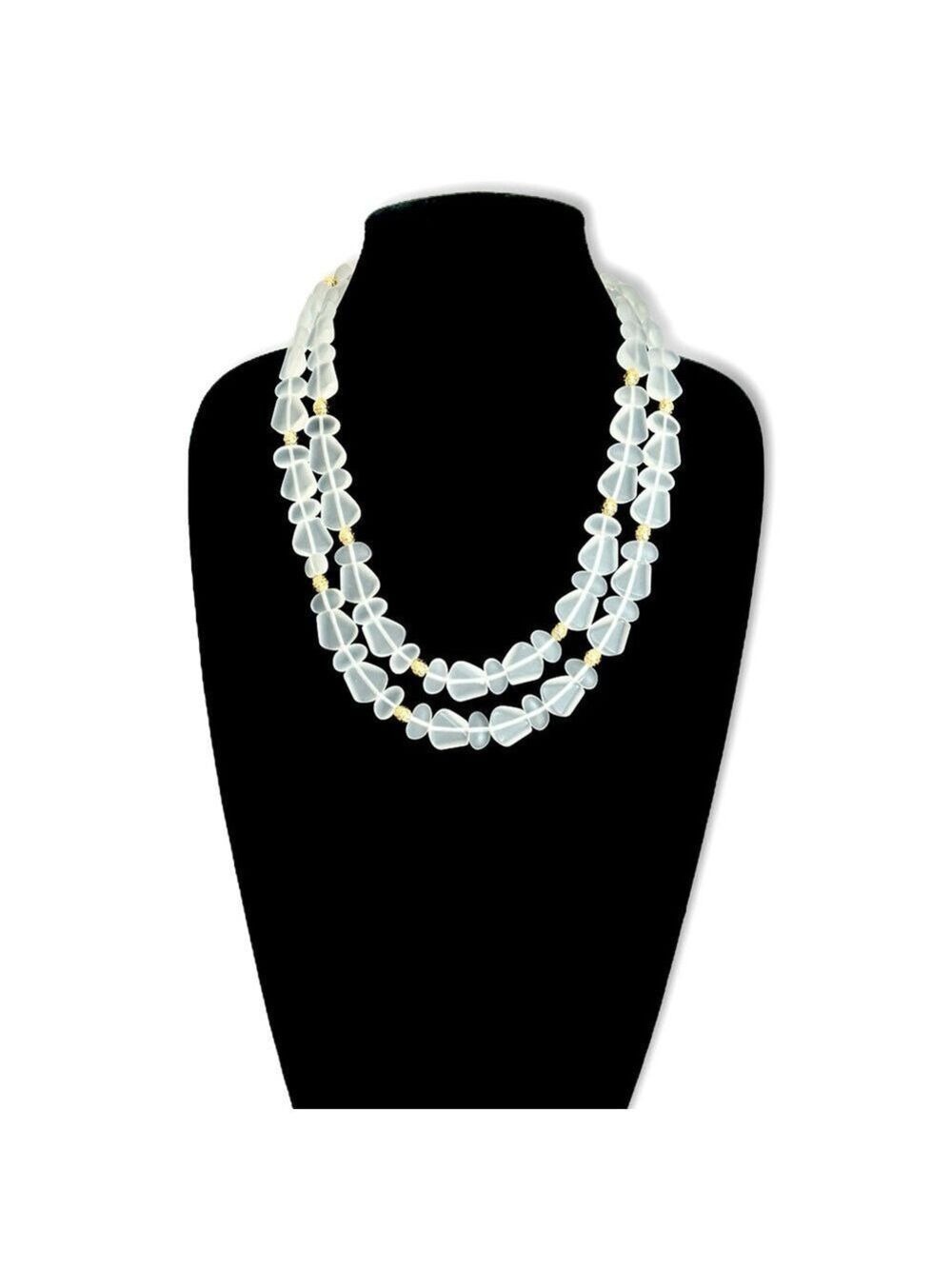 TALBOTS Frosted Glass Double Strand Necklace with gold Accent Spacers | NWT